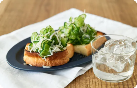 きゅうりとしらすのブルスケッタ