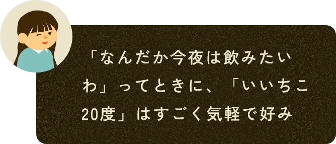 「なんだか今夜は飲みたいわ」ってときに、「いいちこ20度」はすごく気軽で好み