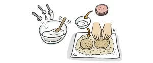 Aをよく混ぜる。キッチンペーパーにパン粉を広げ、１をAにくぐらせてから、パン粉をぎゅっとおしてしっかりつける。