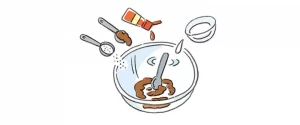 耐熱ボウルに味噌、砂糖、ラー油を入れてよく混ぜ、さらに水溶き片栗粉を入れてよく混ぜる。