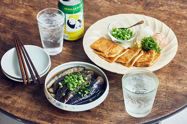 「なすの煮びたし」と「油揚げの薬味まきまき」