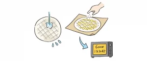 同様にライスペーパーを水でさっと濡らしてクッキングシートにのせ、Bのカレー粉、塩を片面全体にまんべんなくふる。電子レンジ600Wで1分30秒加熱する（※ぱりっとしない場合は、さらに10秒加熱する）。