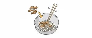 ２にメンマを加えて和え、器に盛り、青じそを添える。
