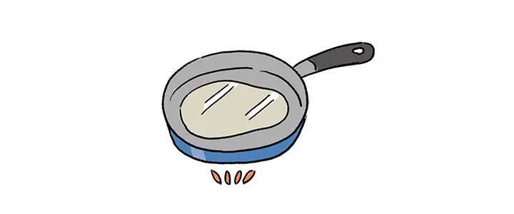 フライパン（フッ素樹脂加工）に油を引き、中火にかける。
